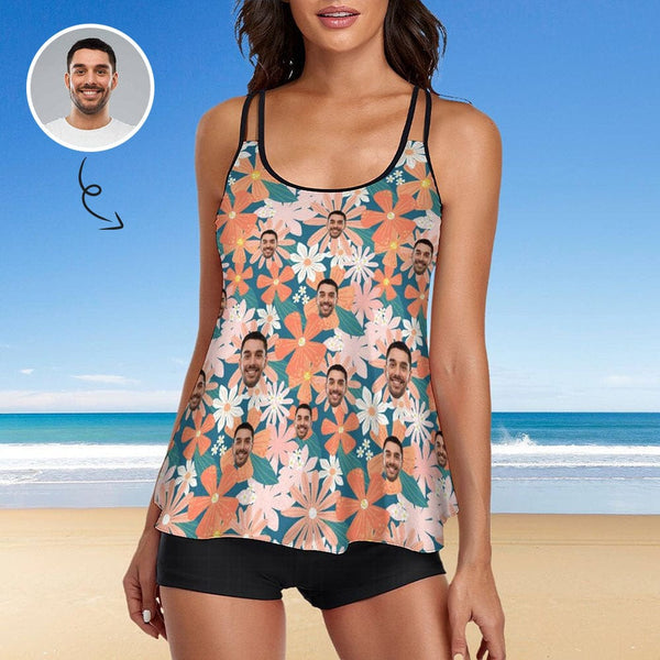 Custom Two Piece Tankini Bathing Suits with Boyshorts Swimsuit With Face Photo On It