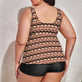 S-6XL Full Size-Custom Two Piece Plus Size Tankini Bathing Suits with Boyshorts Swimsuit With Seamless Face On It