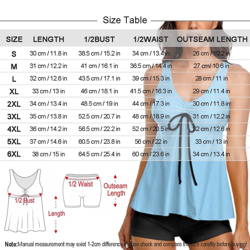 S-6XL Full Size-Custom Two Piece Plus Size Tankini Bathing Suits with Boyshorts Swimsuit With Seamless Face On It