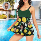 XS-5XL Full Size-Custom Two Piece Plus Size Tankini Bathing Suits with Boyshorts Swimsuit With Face Photo On It Lemon Green Swimsuit