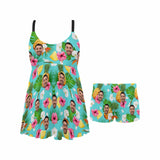 XS-5XL Full Size-Custom Two Piece Plus Size Tankini Bathing Suits with Boyshorts Swimsuit With Face Photo On It Pineapple Leaf Swimsuit