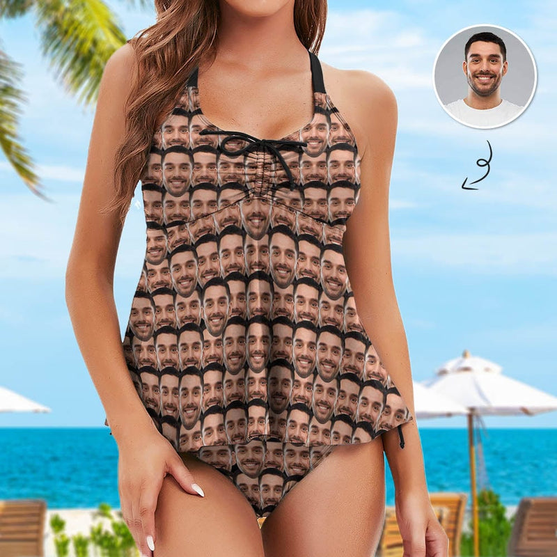 XS-5XL Full Size-Custom Two Piece Plus Size Tankini Bathing Suits with Boyshorts Swimsuit With Face Photo On It Seamless Boyfriend Swimsuit