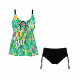 XS-5XL Full Size-Custom Two Piece Plus Size Tankini Bathing Suits with Boyshorts Swimsuit With Face Photo On It Summer Green Swimsuit