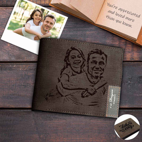 Custom Photo Wallet Brown Leather Personalized Men's Engraved Wallet