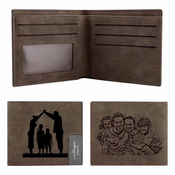 Custom Photo Happy Family Engraved Bifold Men's Leather Wallet Personalized Photo Wallet For Dad-Put Your Photo On Wallet | Father's Day Gifts