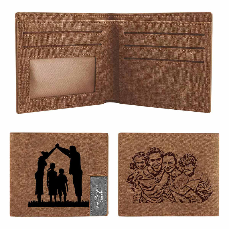 Custom Photo Happy Family Engraved Bifold Men's Leather Wallet Personalized Photo Wallet For Dad-Put Your Photo On Wallet | Father's Day Gifts