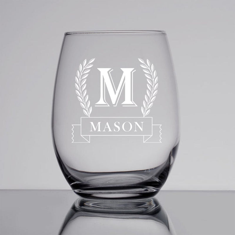 Custom Initials&Name Stemless Wine Glass Personalized Father's Day Gift Beer Whiskey Glass Gift for Dad 11/15/17 OZ