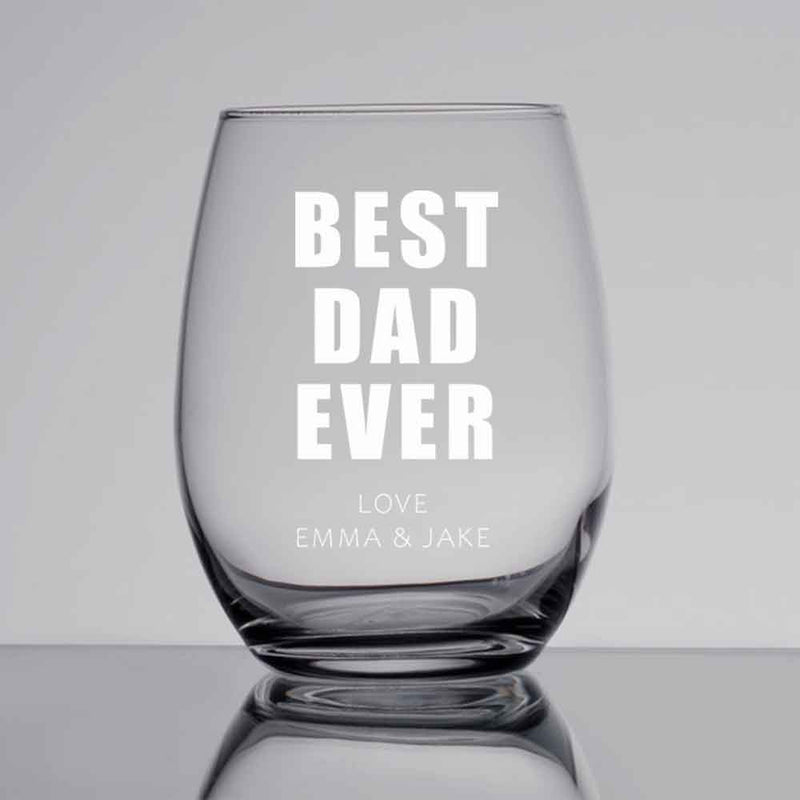 Custom Name Stemless Wine Glass Best Dad Ever Personalized Father's Day Gift Beer Whiskey Glass Gift for Dad 11/15/17 OZ