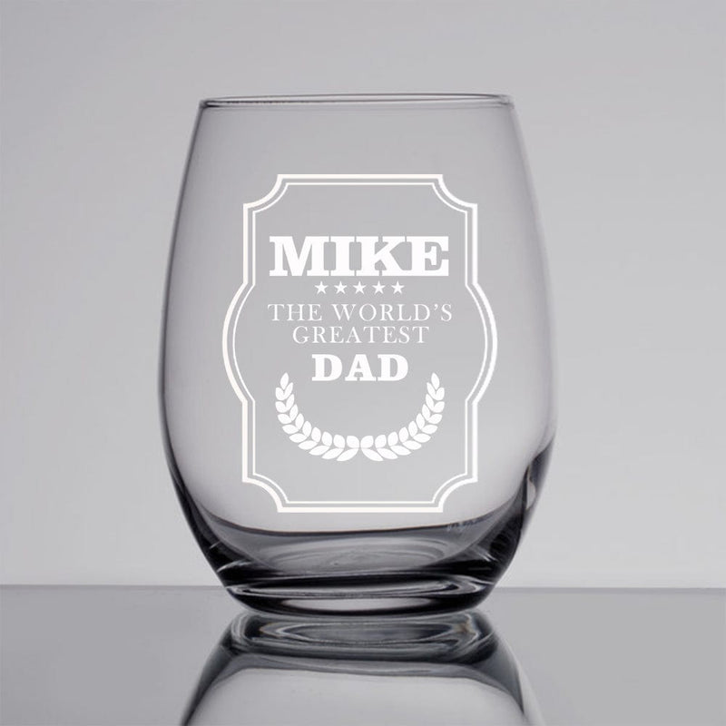 Custom Name Stemless Wine Glass The World's Greatest Dad Personalized Father's Day Gift Beer Whiskey Glass Gift for Dad 11/15/17 OZ