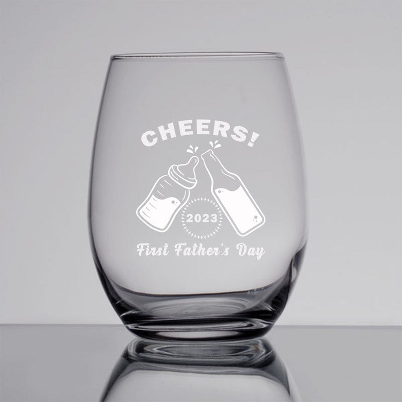 Custom Stemless Wine Glass Personalized Father's Day Gift Beer Whiskey Glass Gift for Dad 11/15/17 OZ
