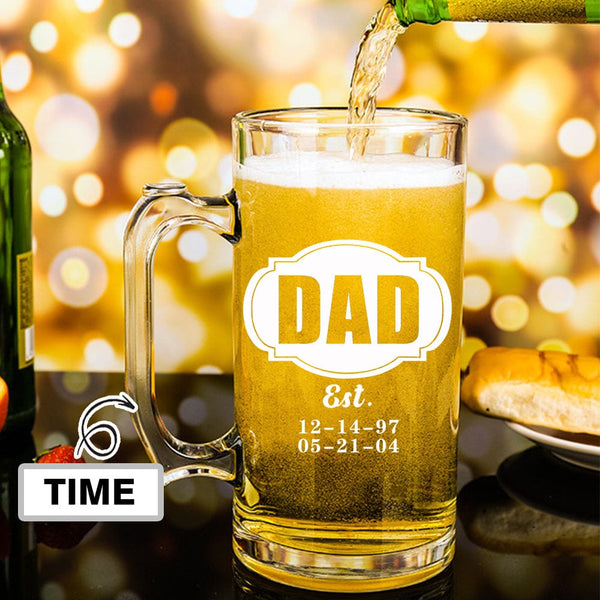 Custom Date Personalized Beer Mug Glasses for Father's Day