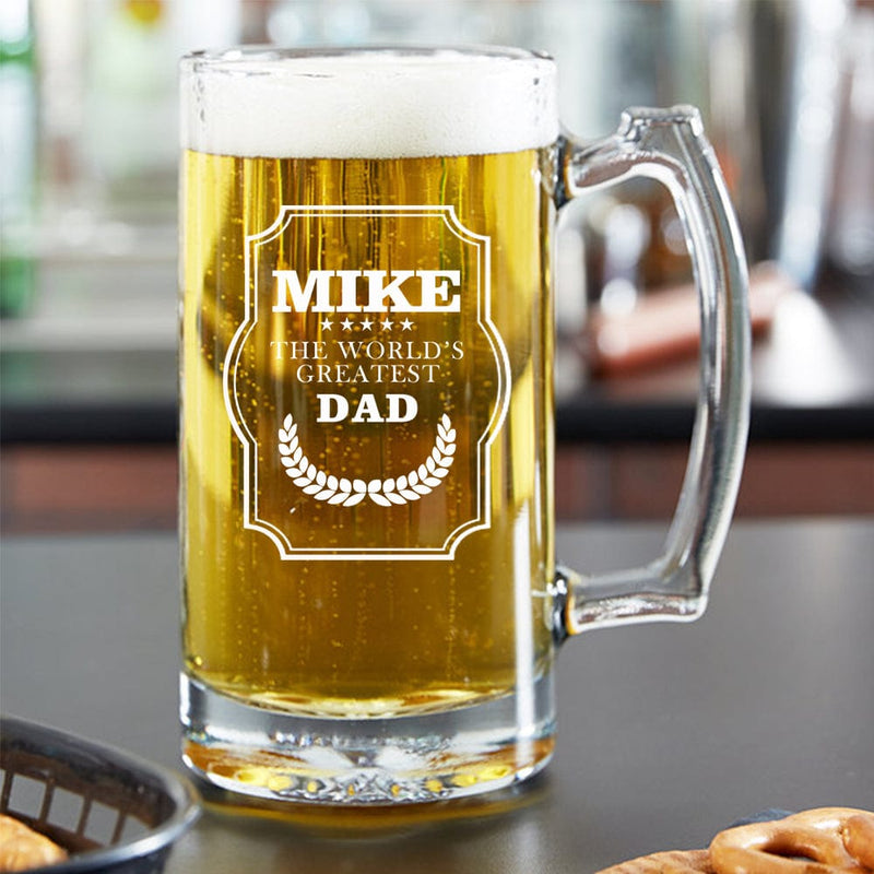 Personalized Beer Mug Glasses 16 OZ Custom Name The World's Greatest Dad Beer Glass for Father's Day Personalized Gift For Dad Him