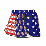 Custom Face Women's Sports Shorts Personalized Flag Star Yoga and Running Shorts