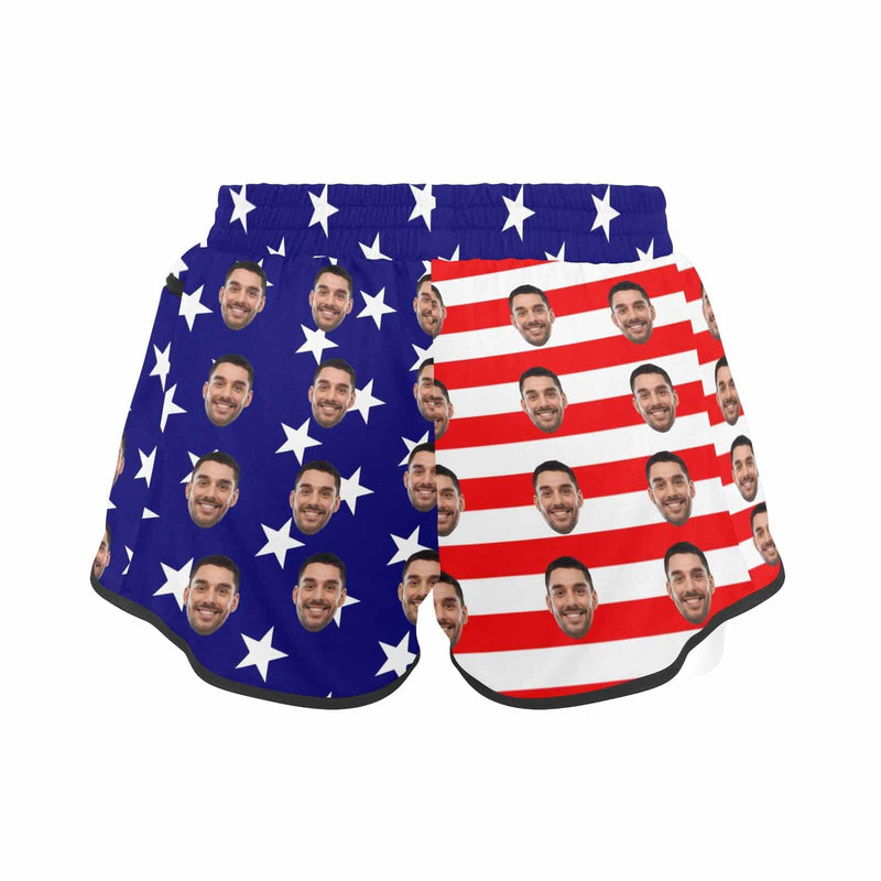 Custom Face Women's Sports Shorts Personalized Flag Star Yoga and Running Shorts