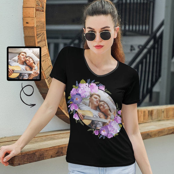 Women's V-Neck T-Shirt Custom Photo Print Tee Design Your Own Shirt