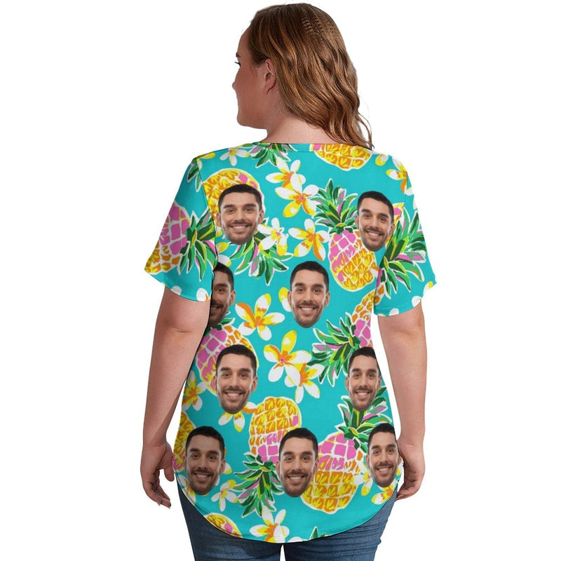#Plus Size V Neck T-shirt Pineapple With Your Big Face Print On It