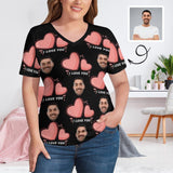 #Plus Size V Neck T-shirt Love Heart With Your Big Face Print On It
