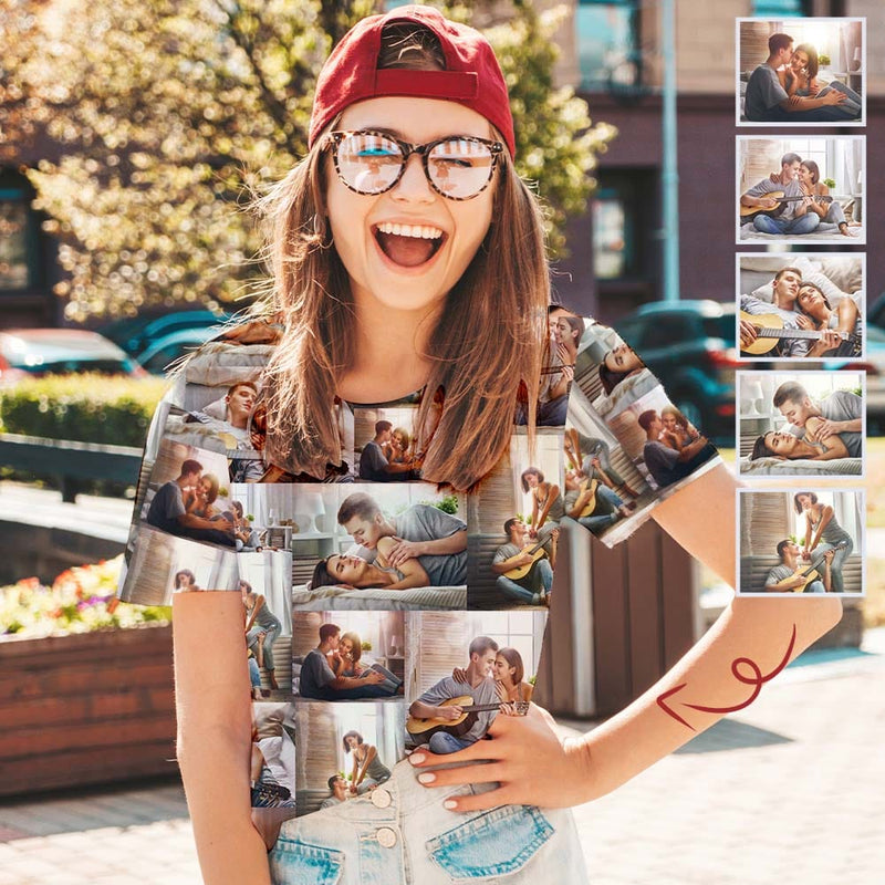 Custom 5 Photos All Over Print T-shirt for Women Best Memory Gift